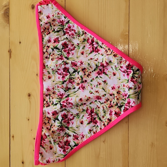 TINIBIKINI Swimwear 2 Pc Swimsuit Crop Top And Bottom Neon Floral M - Picture 5 of 12